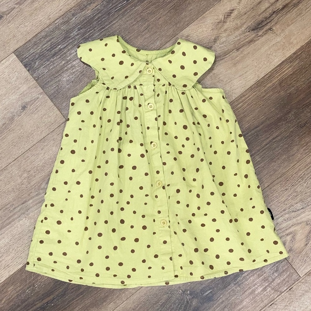 Green & Brown Polka Dot Button-Up Dress Tunic Summer Scallop Collar 5T